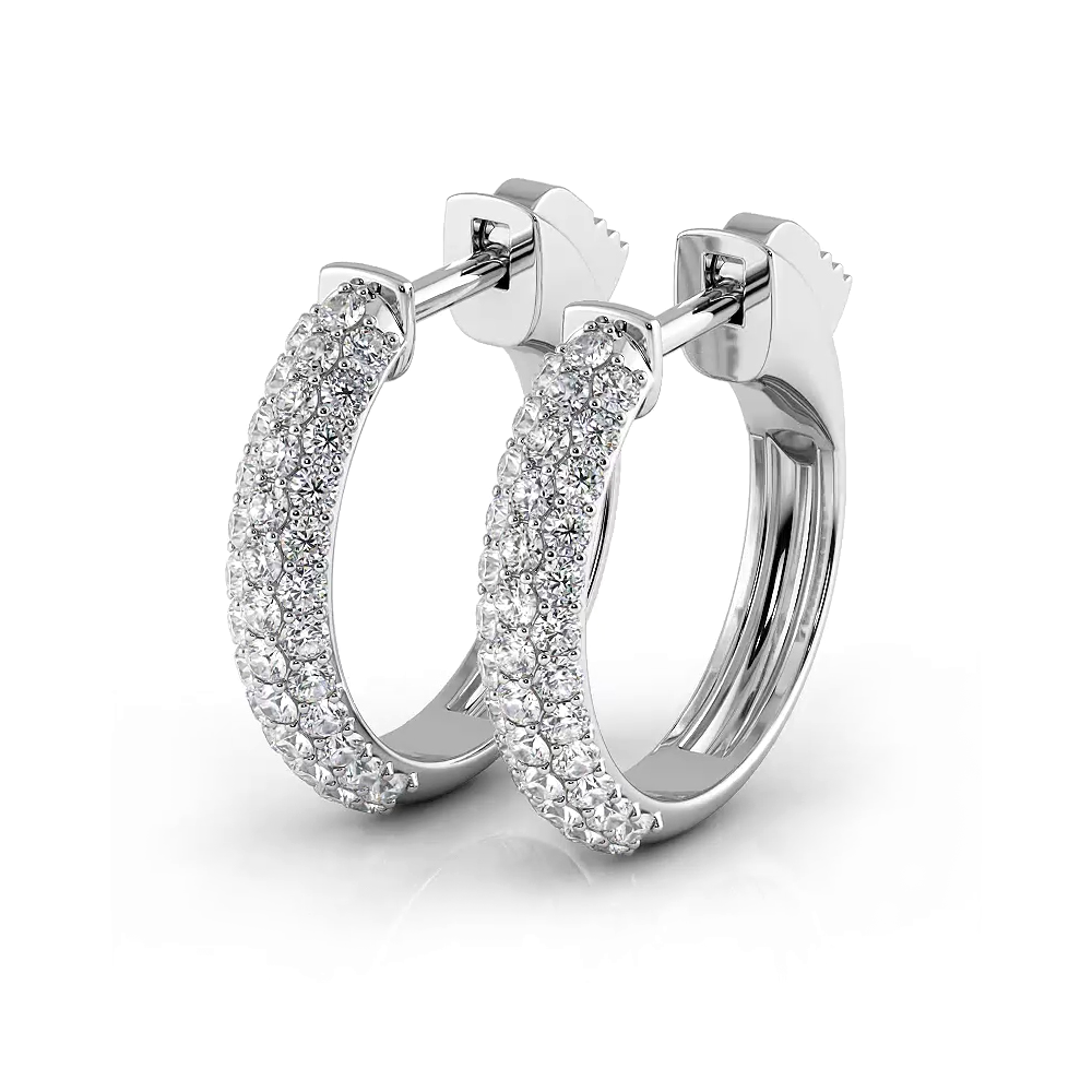 Triple Row 0.60 ctw. Round Diamond Hoop Earrings Pave Dome Style