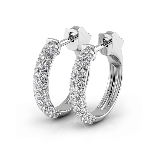 Triple Row 0.60 ctw. Round Diamond Hoop Earrings Pave Dome Style