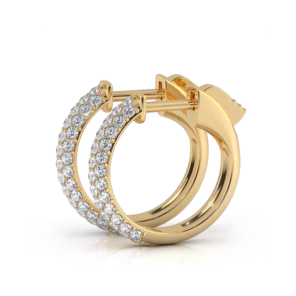 Triple Row 0.60 ctw. Round Diamond Hoop Earrings Pave Dome Style - 14K Yellow Gold - E-F Color VS1-VS2 Clarity