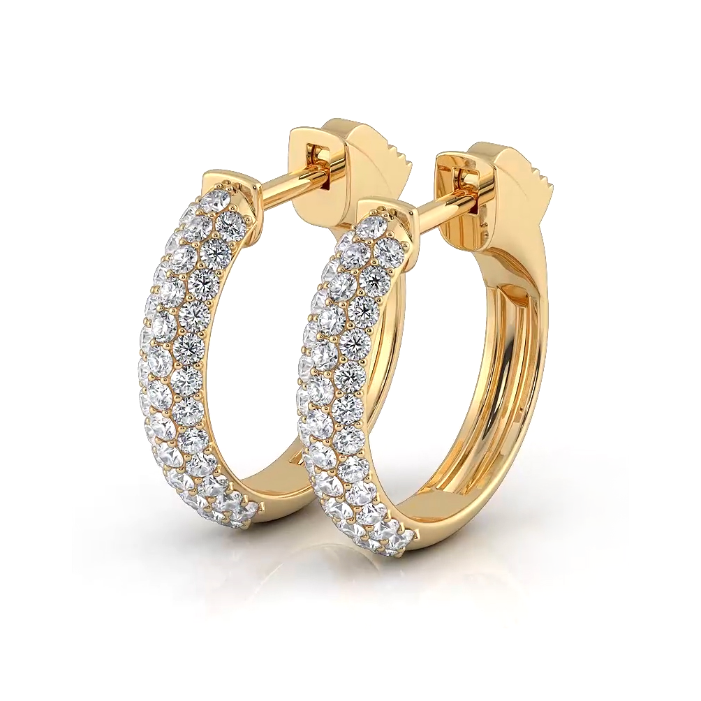 Triple Row 0.60 ctw. Round Diamond Hoop Earrings Pave Dome Style - 14K White Gold - F-G Color VS1-VS2 Clarity