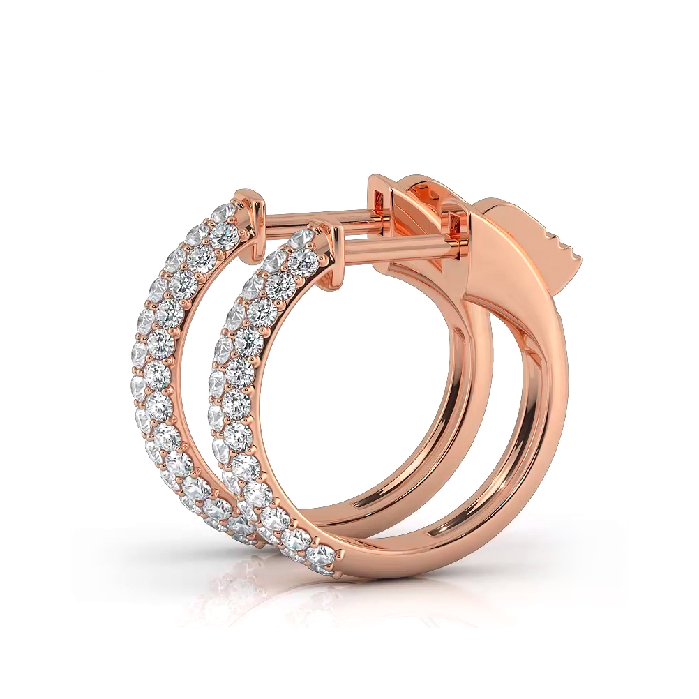 Triple Row 0.60 ctw. Round Diamond Hoop Earrings Pave Dome Style - 14K Yellow Gold - G-H Color SI1-SI2 Clarity