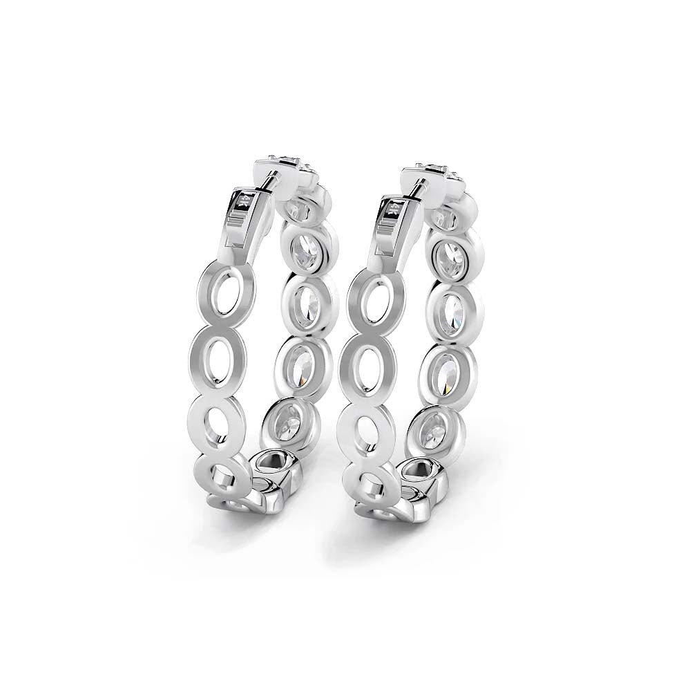 5.0 ctw. Oval Diamond Hoop Earrings Halo Style With Round Diamonds - 14K Yellow Gold - E-F Color VS1-VS2 Clarity