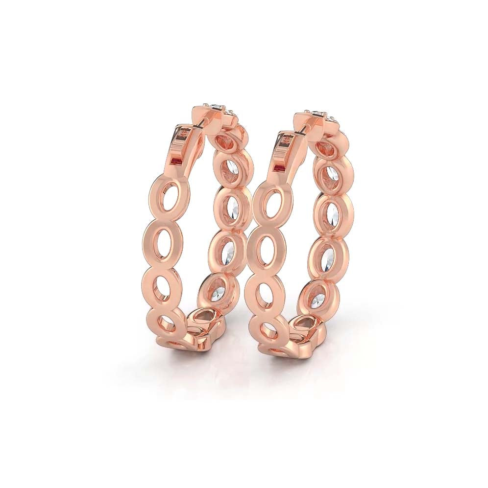 5.0 ctw. Oval Diamond Hoop Earrings Halo Style With Round Diamonds - 18K White Gold - E-F Color VS1-VS2 Clarity