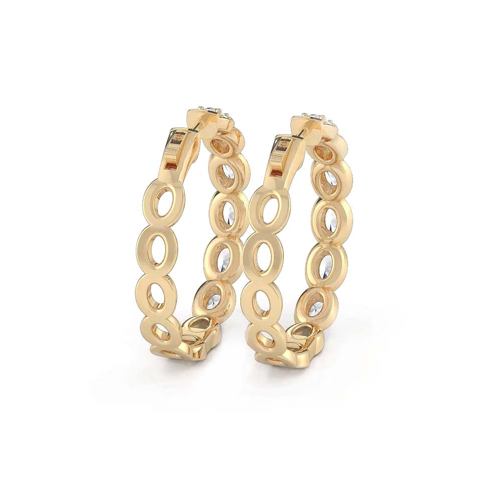 5.0 ctw. Oval Diamond Hoop Earrings Halo Style With Round Diamonds - 14K Rose Gold - E-F Color VS1-VS2 Clarity