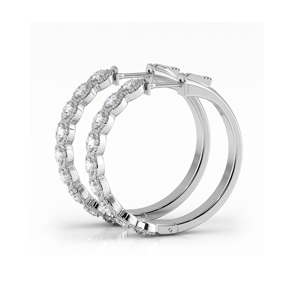 3.50 ctw. Halo Round Diamond Hoop Earrings - 14K White Gold - H-I Color I1-I2 Clarity