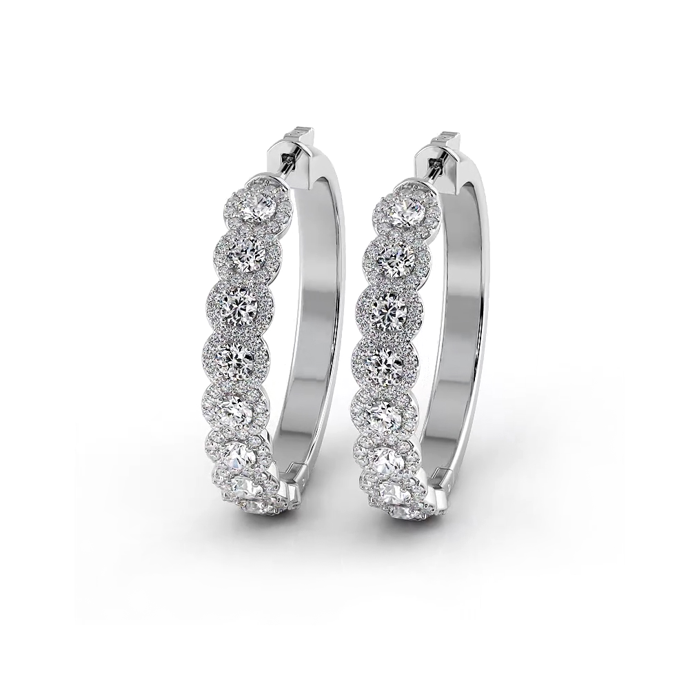 3.50 ctw. Halo Round Diamond Hoop Earrings