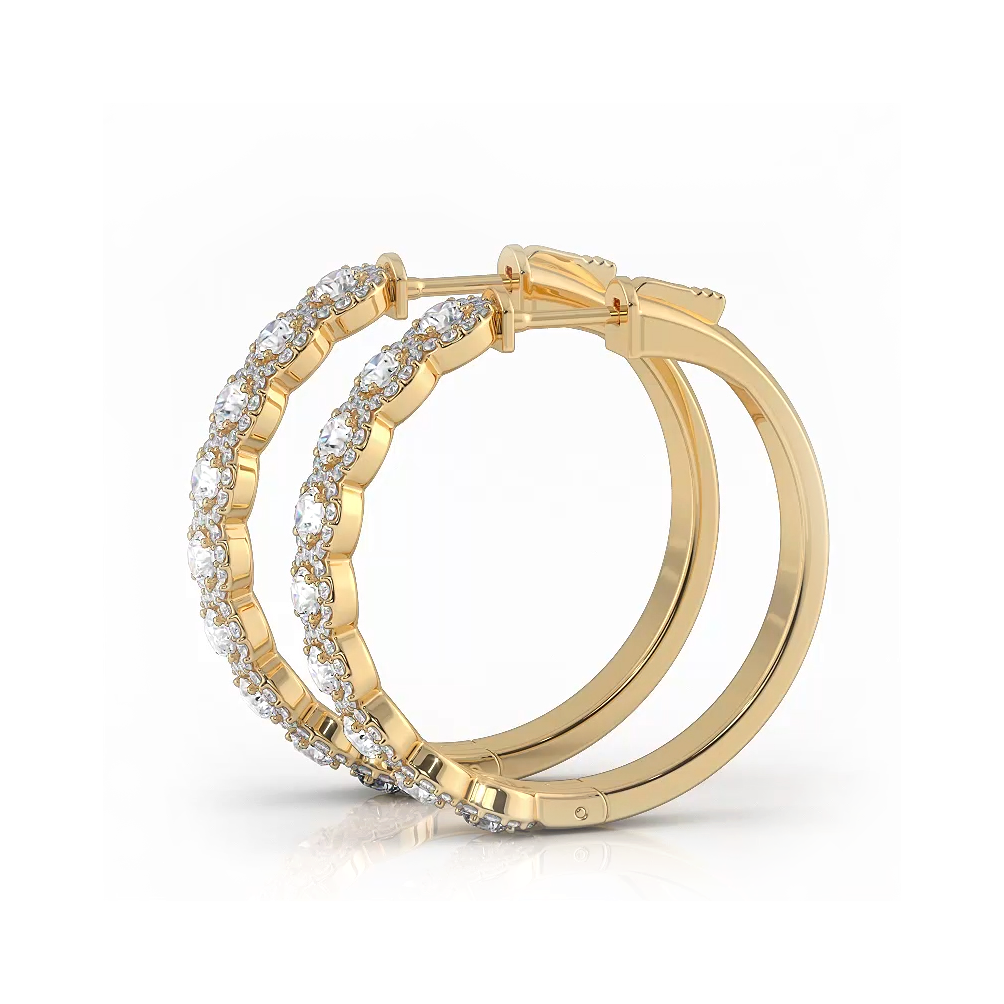3.50 ctw. Halo Round Diamond Hoop Earrings - 14K Yellow Gold - H-I Color I1-I2 Clarity