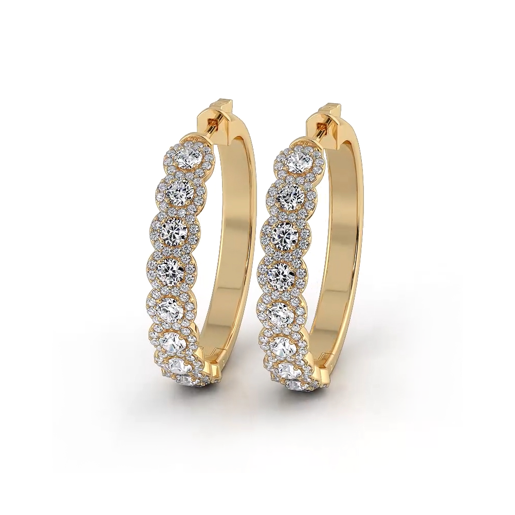 3.50 ctw. Halo Round Diamond Hoop Earrings - 14K Yellow Gold - E-F Color VS1-VS2 Clarity