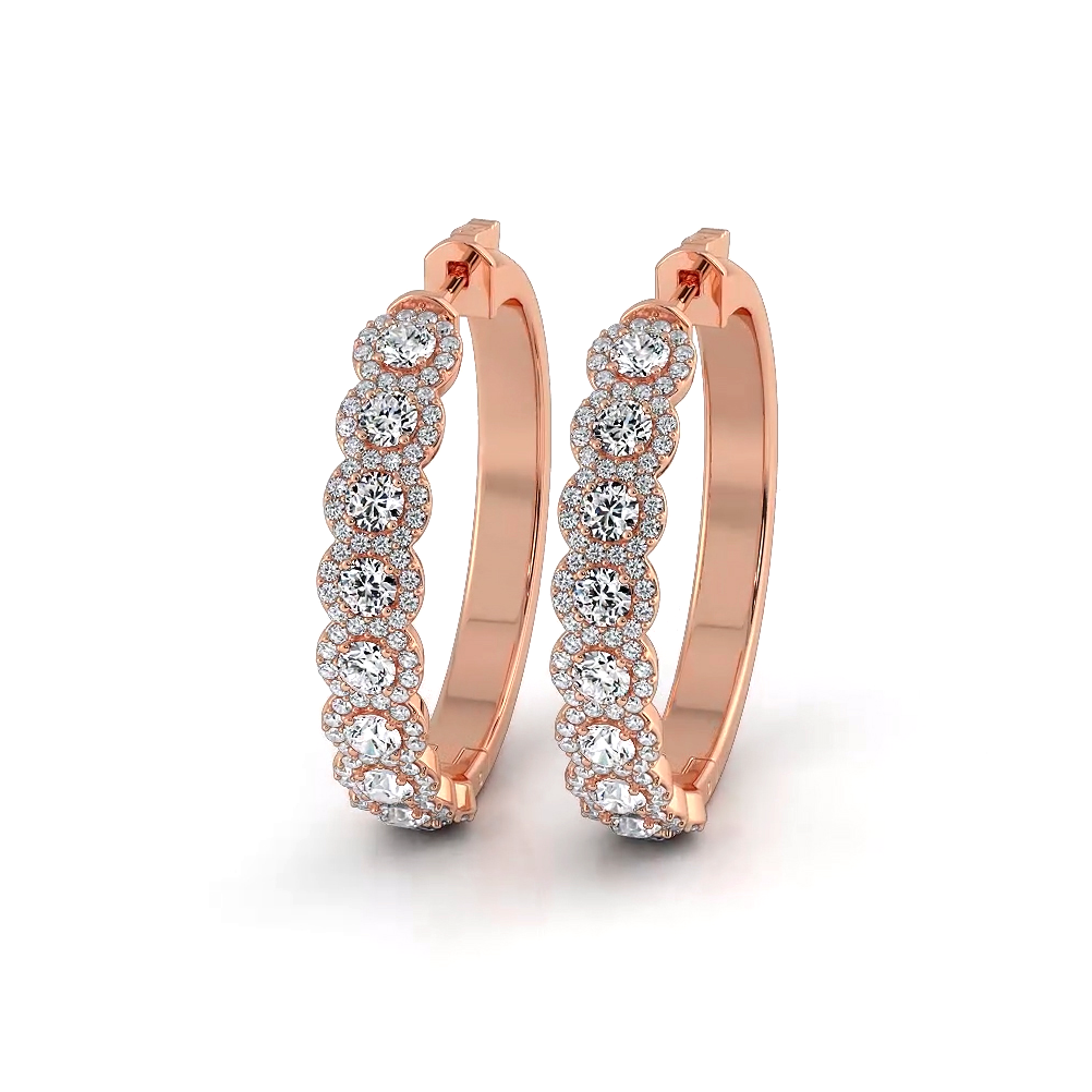 3.50 ctw. Halo Round Diamond Hoop Earrings - 14K Yellow Gold - F-G Color VS1-VS2 Clarity