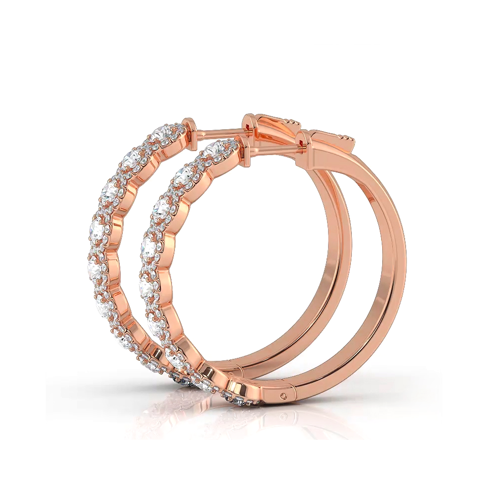 3.50 ctw. Halo Round Diamond Hoop Earrings - 14K Rose Gold - E-F Color VS1-VS2 Clarity