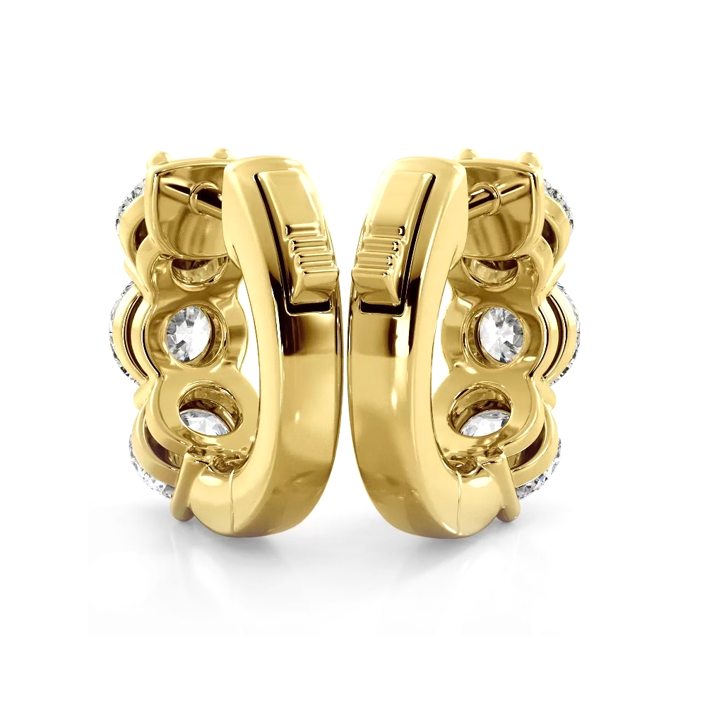 1.50 ctw. Three Stone Diamond Hoop Earrings Huggie Style - 14K Yellow Gold - G-H Color SI1-SI2 Clarity