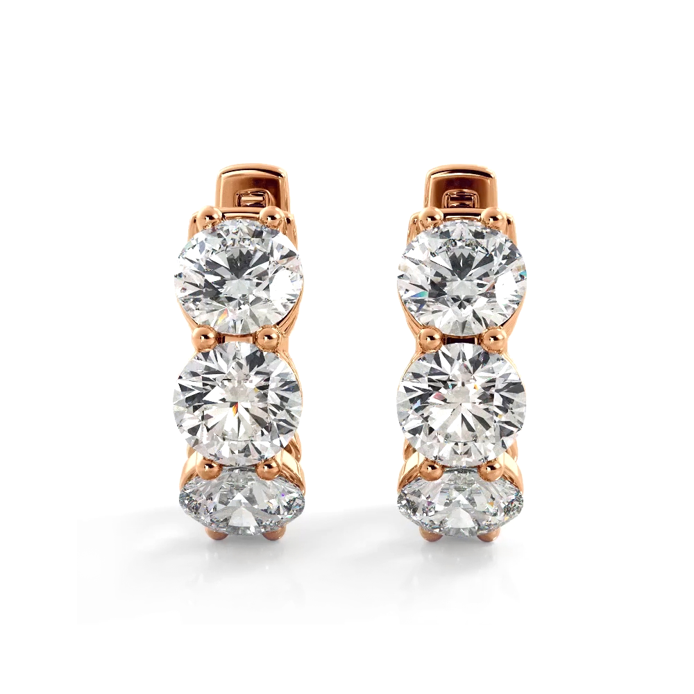 1.50 ctw. Three Stone Diamond Hoop Earrings Huggie Style - 14K Yellow Gold - F-G Color VS1-VS2 Clarity
