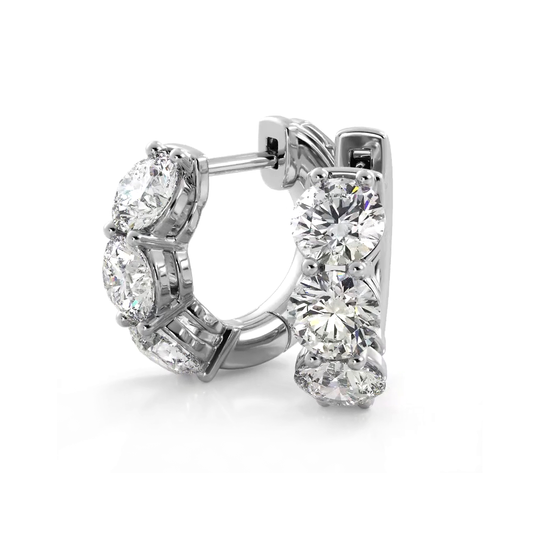 1.50 ctw. Three Stone Diamond Hoop Earrings Huggie Style
