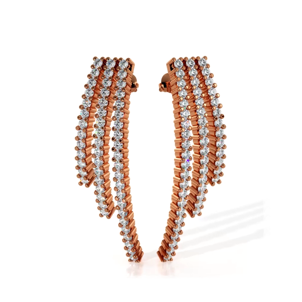 2.0 ctw. Triple Strand Diamond Drop Earrings - 14K Yellow Gold - F-G Color VS1-VS2 Clarity