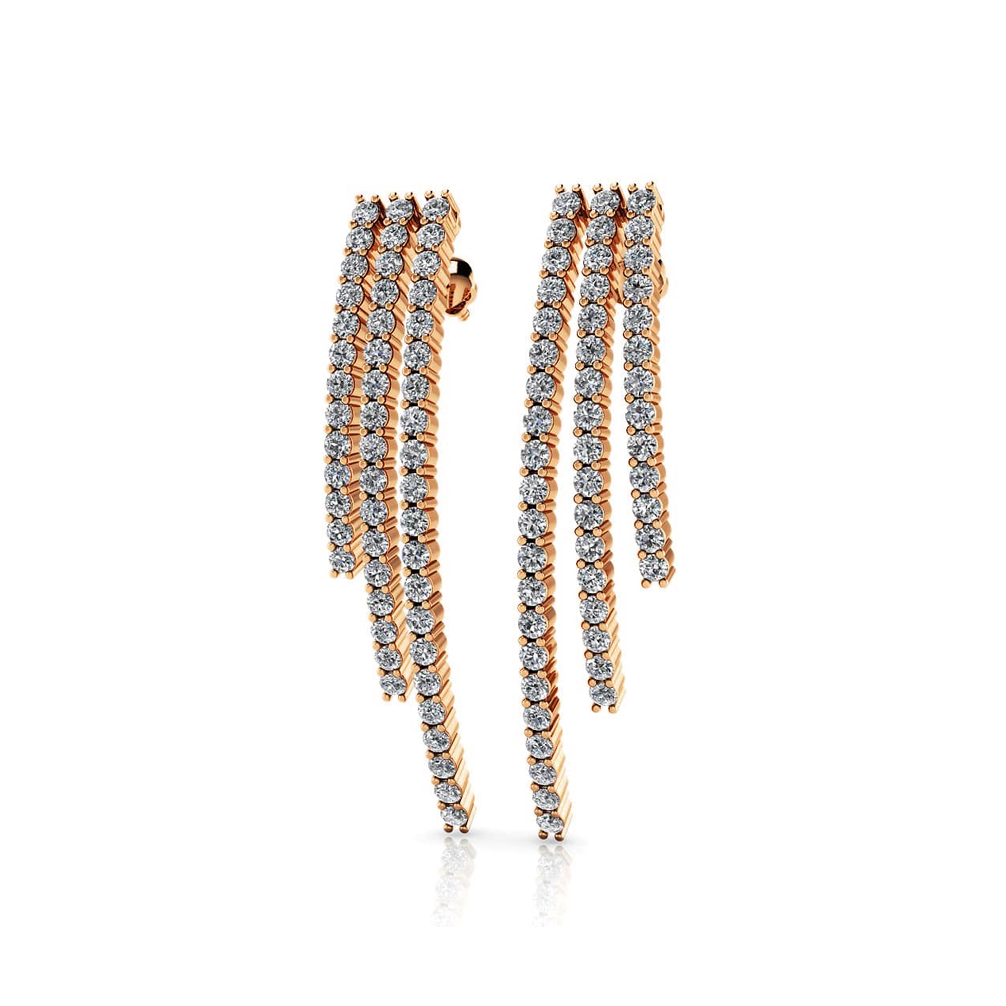 2.0 ctw. Triple Strand Diamond Drop Earrings - 14K Rose Gold - E-F Color VS1-VS2 Clarity