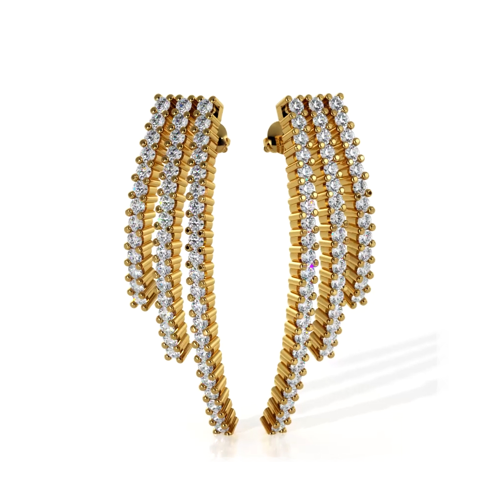 2.0 ctw. Triple Strand Diamond Drop Earrings - 14K Yellow Gold - E-F Color VS1-VS2 Clarity