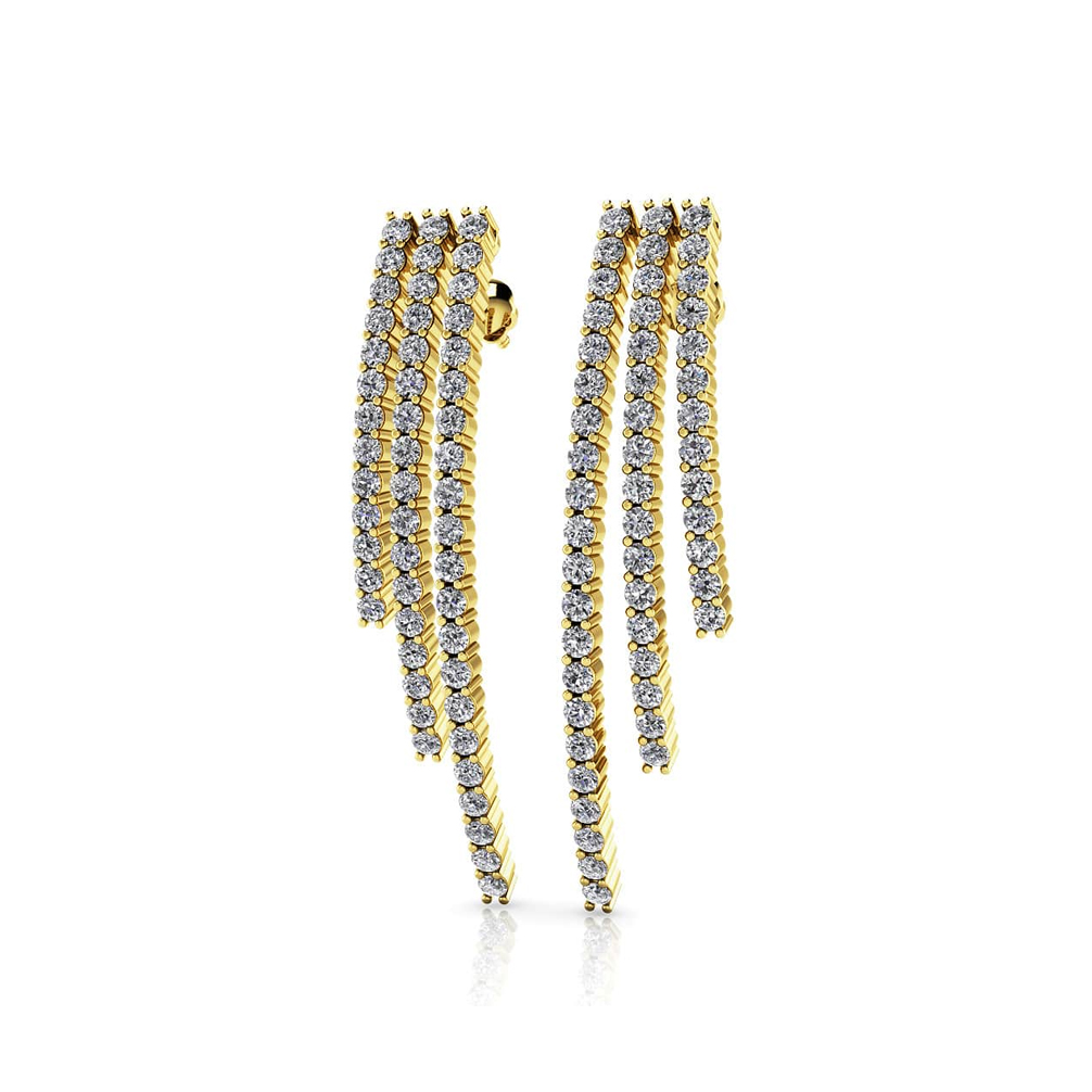 2.0 ctw. Triple Strand Diamond Drop Earrings - 14K Yellow Gold - H-I Color I1-I2 Clarity