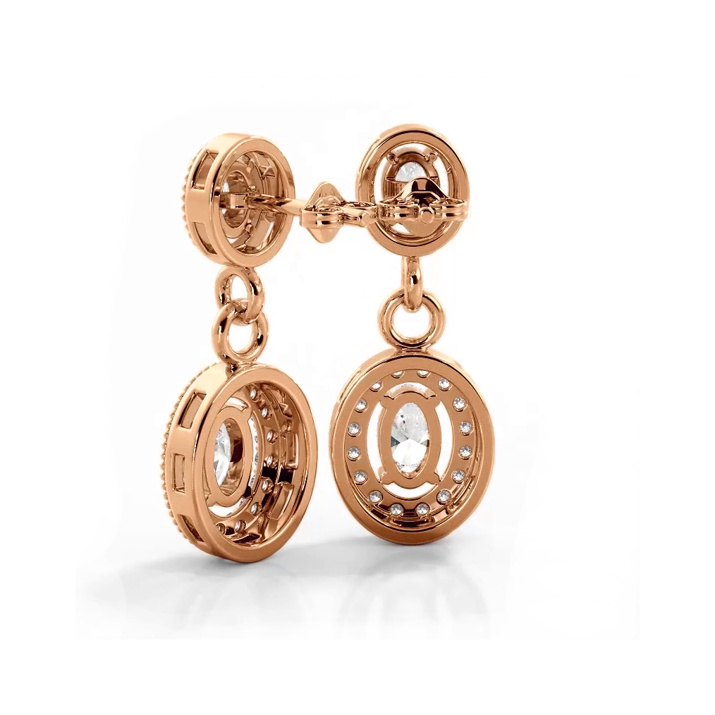 1.0 ctw. Vintage Inspired Oval and Round Diamond Drop Earrings - 18K White Gold - E-F Color VS1-VS2 Clarity