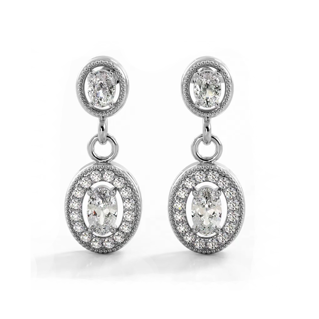 1.0 ctw. Vintage Inspired Oval and Round Diamond Drop Earrings