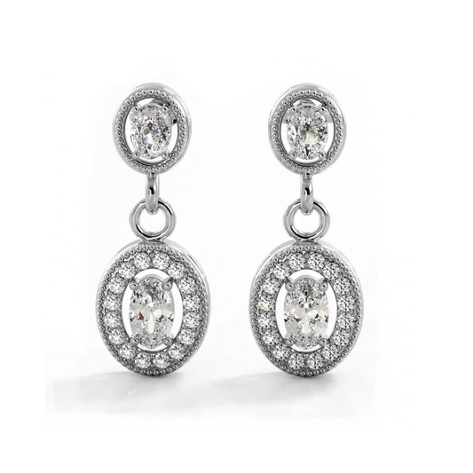 1.0 ctw. Vintage Inspired Oval and Round Diamond Drop Earrings