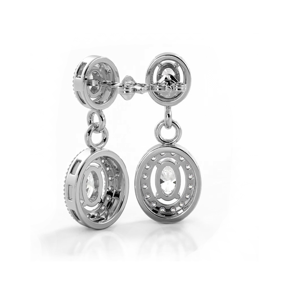 1.0 ctw. Vintage Inspired Oval and Round Diamond Drop Earrings - 14K Yellow Gold - E-F Color VS1-VS2 Clarity