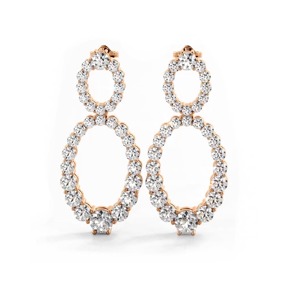 1.50 ctw. Round Diamond Drop Earrings Double Circles Dangle Style - 14K Yellow Gold - F-G Color VS1-VS2 Clarity