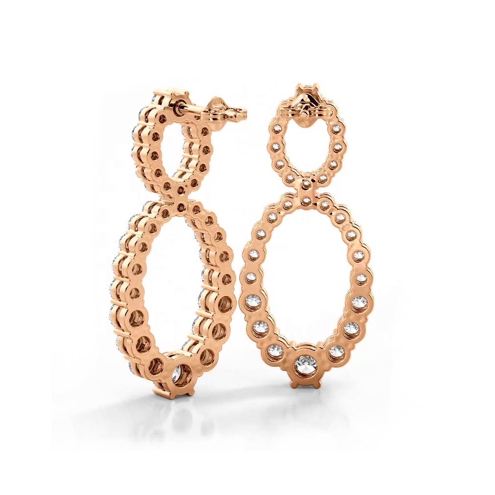 1.50 ctw. Round Diamond Drop Earrings Double Circles Dangle Style - 14K Rose Gold - H-I Color I1-I2 Clarity
