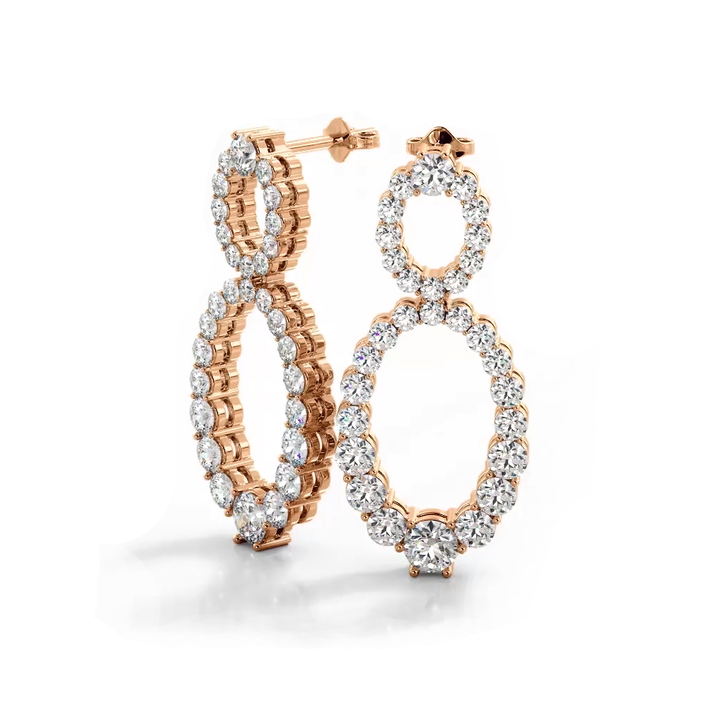 1.50 ctw. Round Diamond Drop Earrings Double Circles Dangle Style - 14K Rose Gold - E-F Color VS1-VS2 Clarity