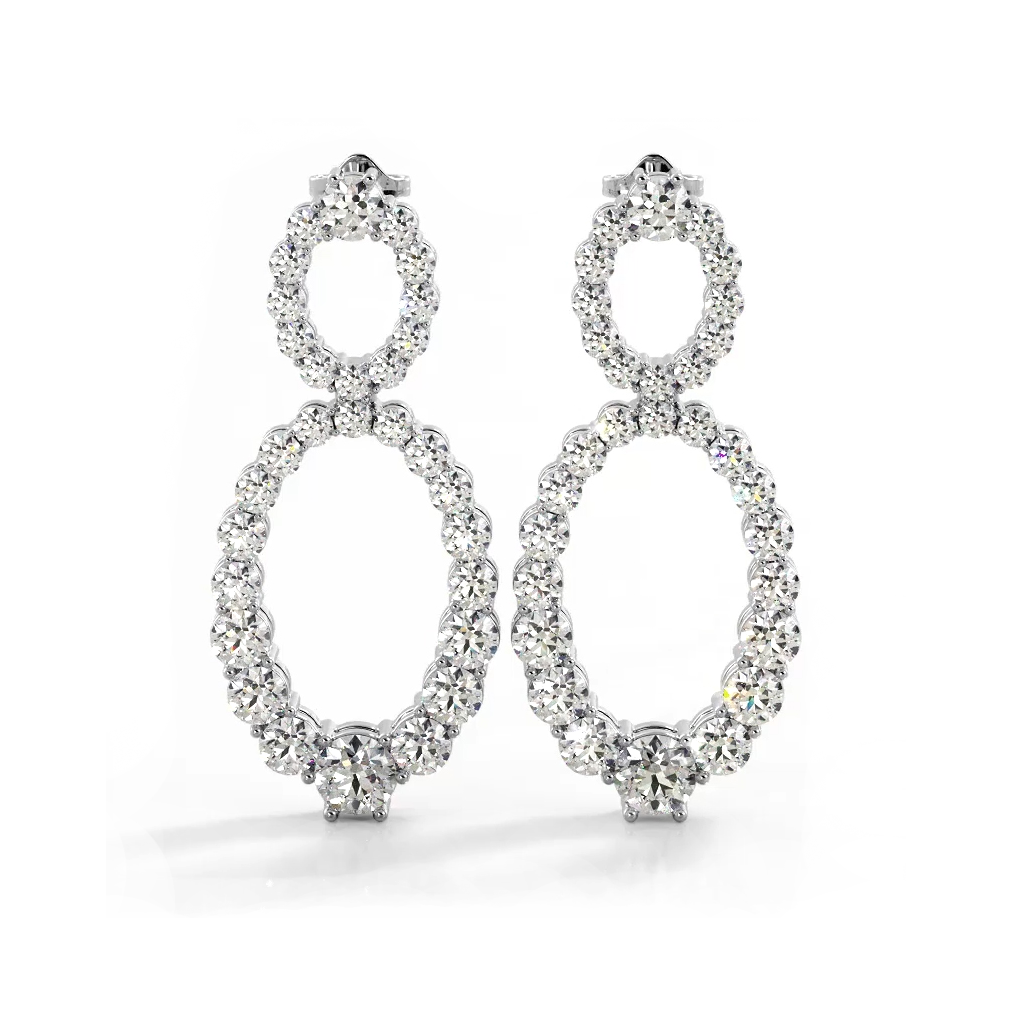 1.50 ctw. Round Diamond Drop Earrings Double Circles Dangle Style