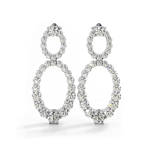 1.50 ctw. Round Diamond Drop Earrings Double Circles Dangle Style