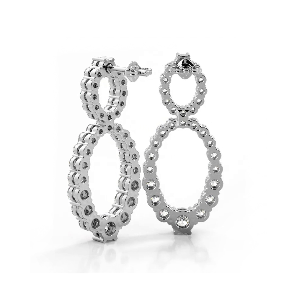 1.50 ctw. Round Diamond Drop Earrings Double Circles Dangle Style - 14K White Gold - F-G Color VS1-VS2 Clarity
