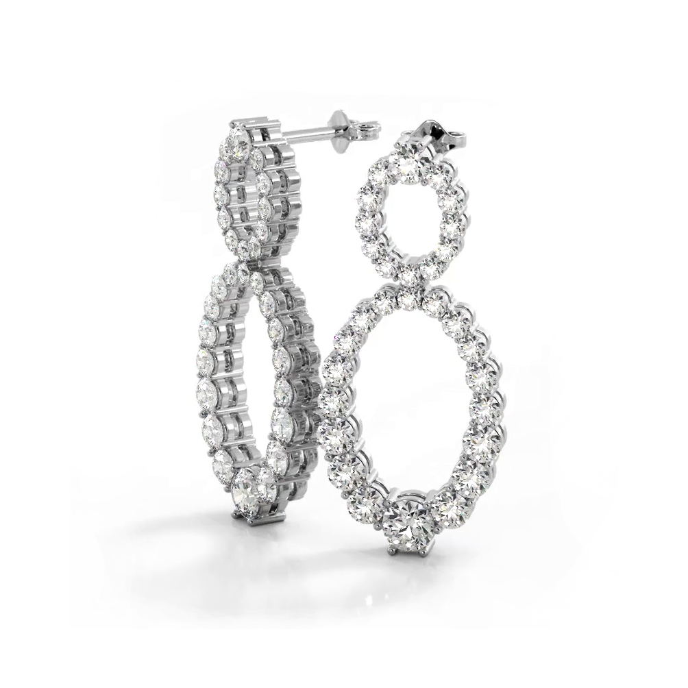 1.50 ctw. Round Diamond Drop Earrings Double Circles Dangle Style - 14K White Gold - H-I Color I1-I2 Clarity