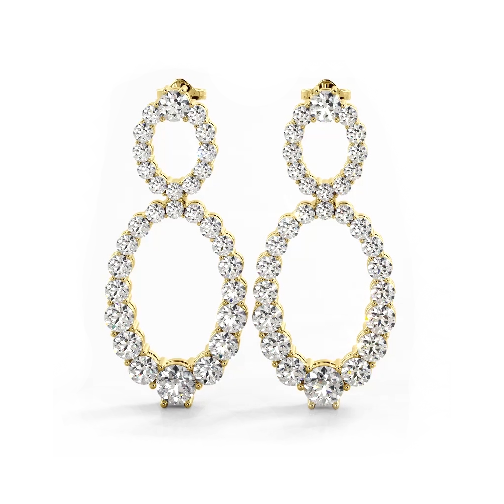 1.50 ctw. Round Diamond Drop Earrings Double Circles Dangle Style - 14K Yellow Gold - E-F Color VS1-VS2 Clarity