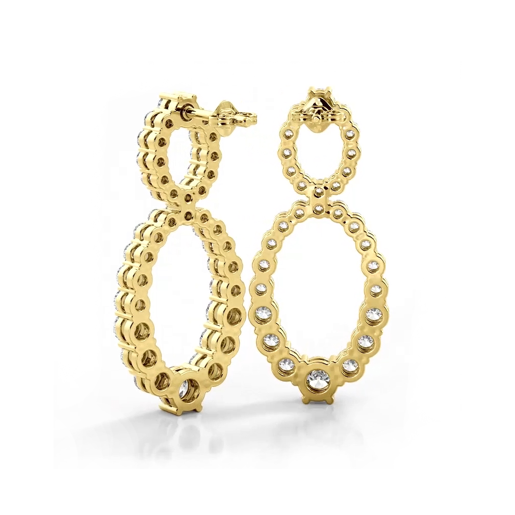 1.50 ctw. Round Diamond Drop Earrings Double Circles Dangle Style - 14K Yellow Gold - G-H Color SI1-SI2 Clarity