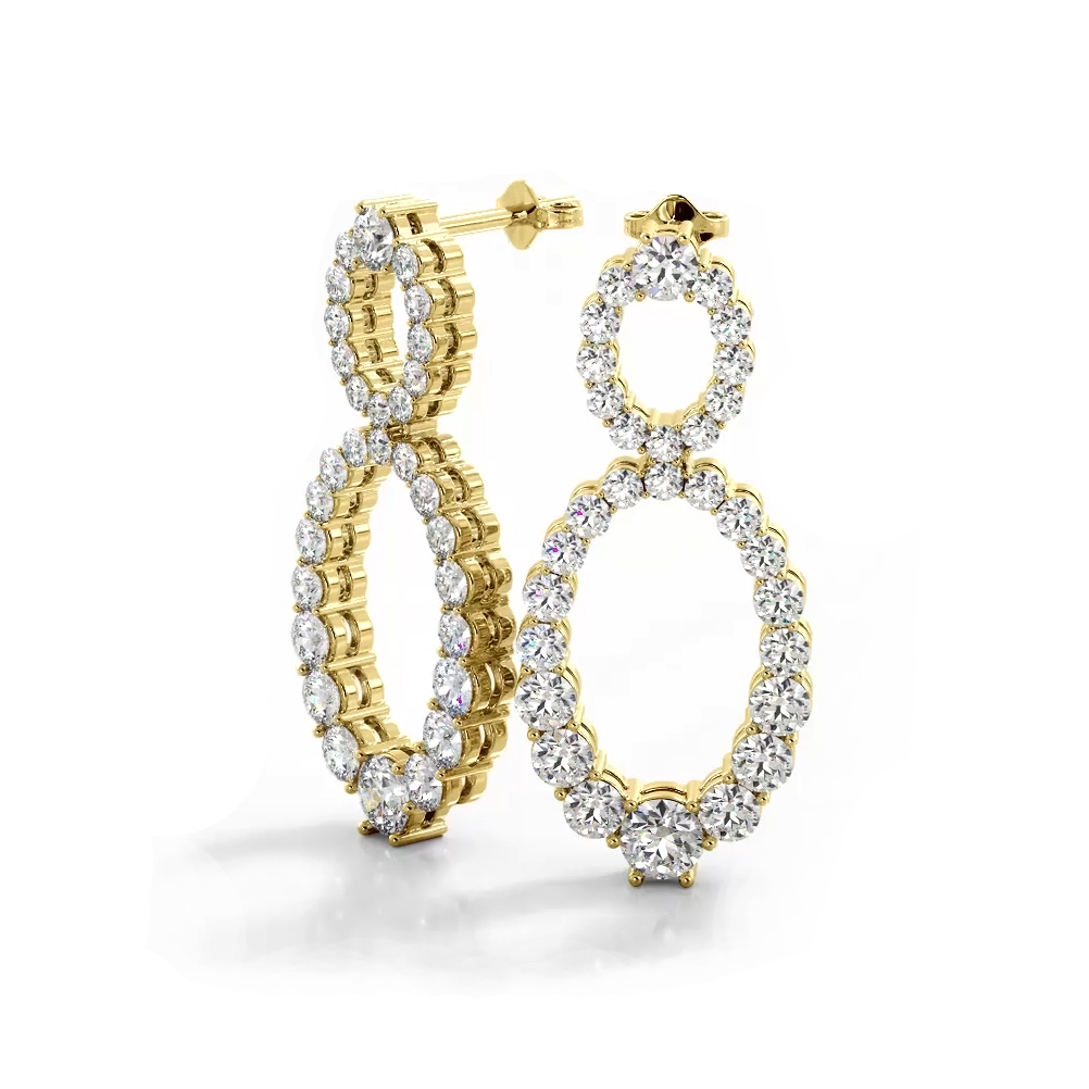 1.50 ctw. Round Diamond Drop Earrings Double Circles Dangle Style - 14K Yellow Gold - H-I Color I1-I2 Clarity