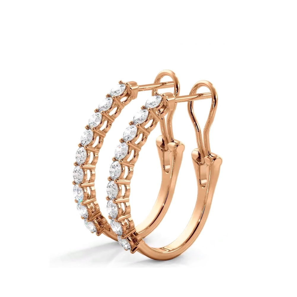 1.0 ct. Round Diamond Hoop Earrings With Omega Backing - 14K Rose Gold - E-F Color VS1-VS2 Clarity