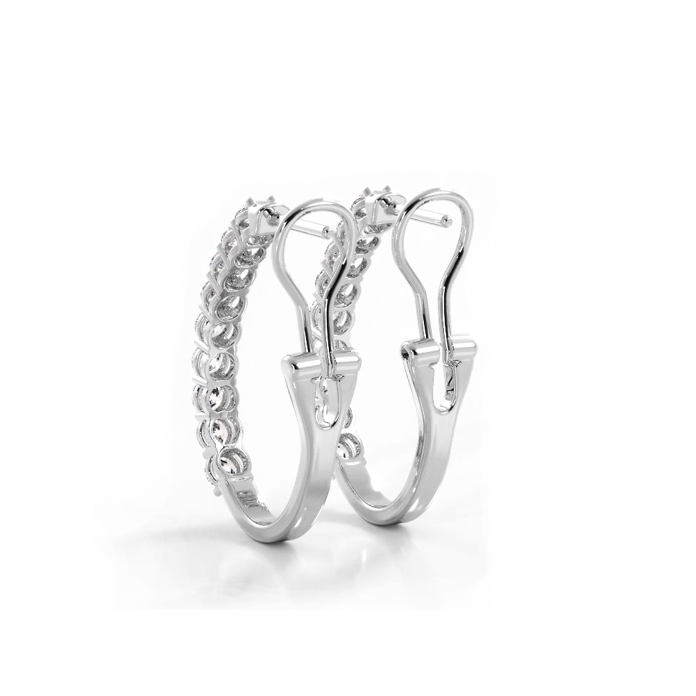 1.0 ct. Round Diamond Hoop Earrings With Omega Backing - 14K White Gold - F-G Color VS1-VS2 Clarity