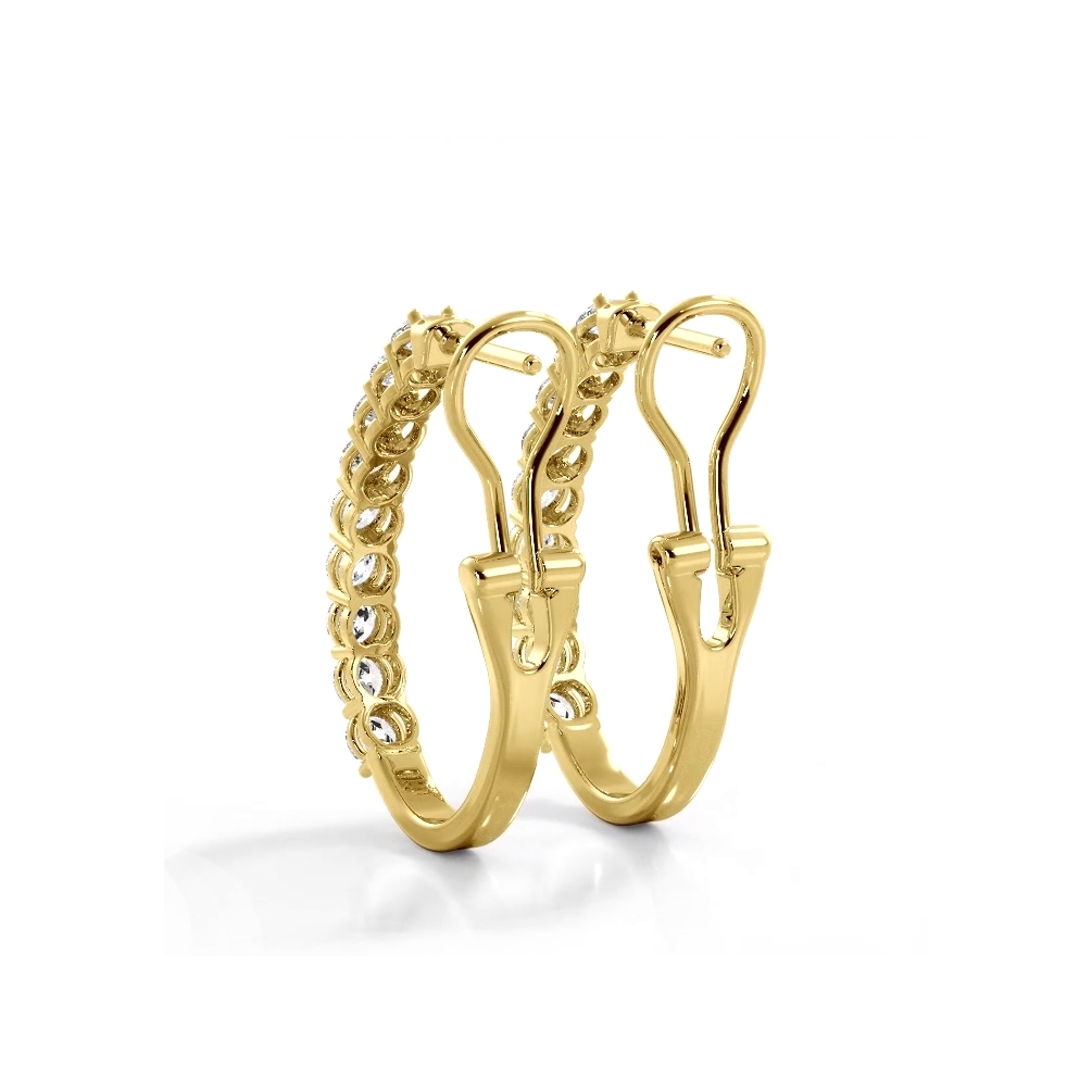 1.0 ct. Round Diamond Hoop Earrings With Omega Backing - 14K Yellow Gold - G-H Color SI1-SI2 Clarity