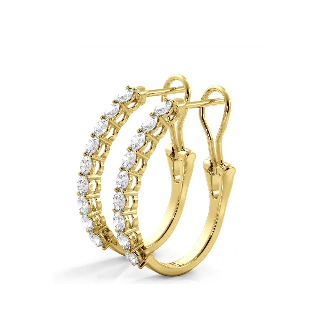 1.0 ct. Round Diamond Hoop Earrings With Omega Backing - 14K Yellow Gold - H-I Color I1-I2 Clarity