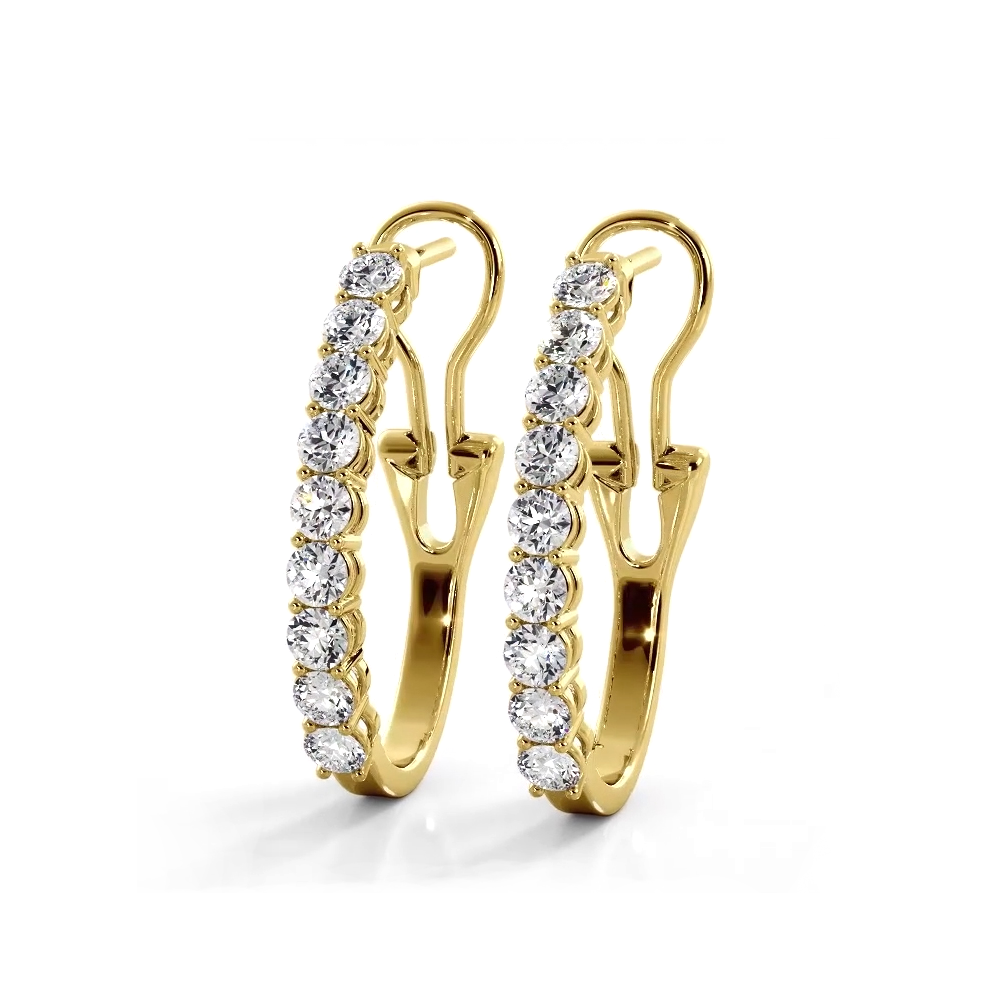 1.0 ct. Round Diamond Hoop Earrings With Omega Backing - 14K Yellow Gold - E-F Color VS1-VS2 Clarity