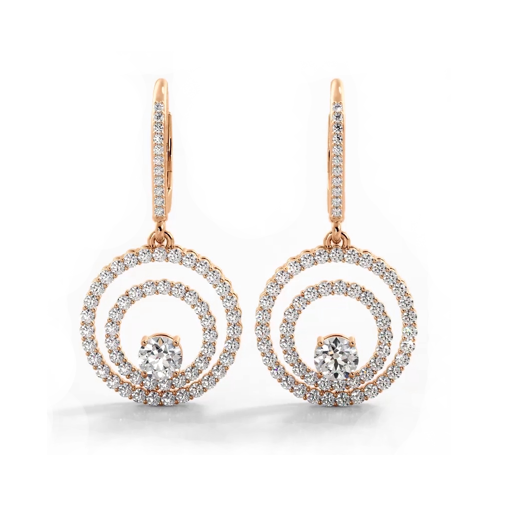 1.0 ctw. Double Circle Diamond Dangling Earrings - 14K Rose Gold - H-I Color I1-I2 Clarity