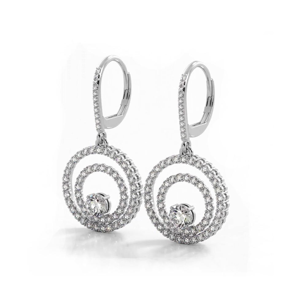 1.0 ctw. Double Circle Diamond Dangling Earrings - 14K White Gold - G-H Color SI1-SI2 Clarity