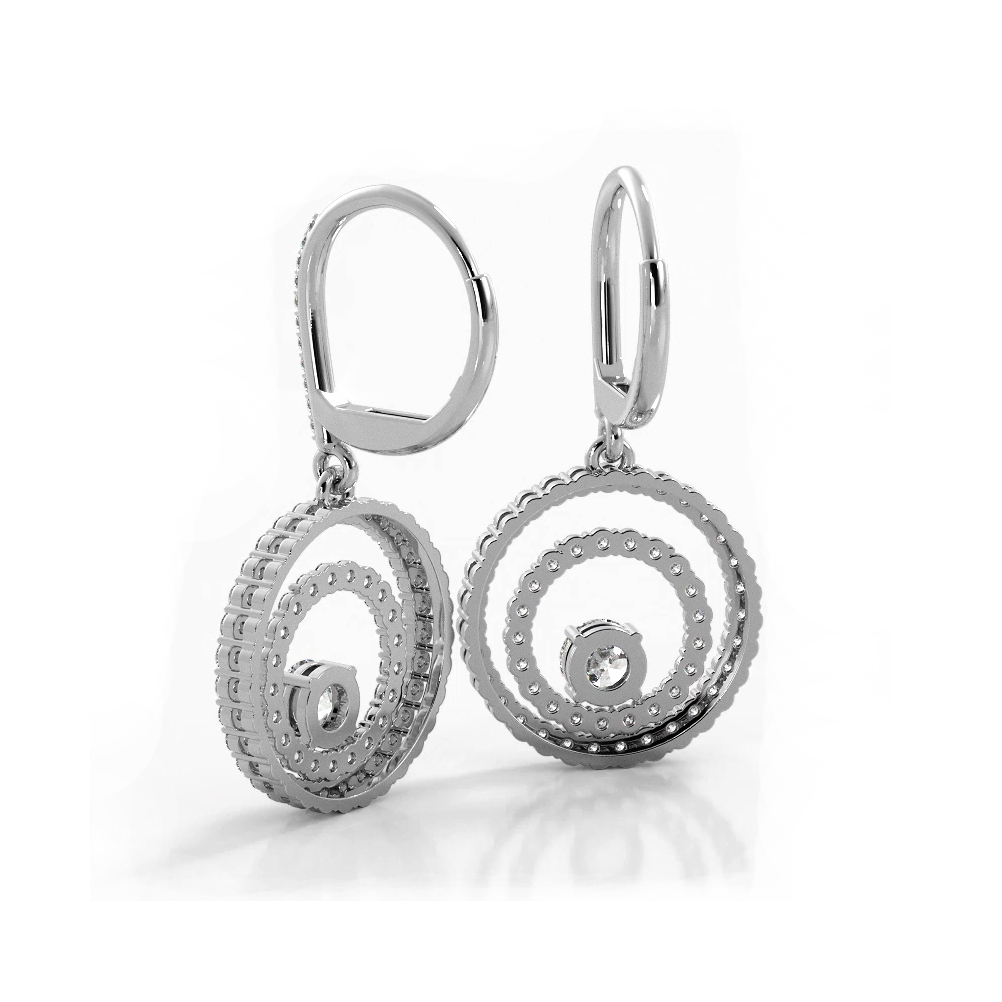 1.0 ctw. Double Circle Diamond Dangling Earrings - 14K White Gold - F-G Color VS1-VS2 Clarity