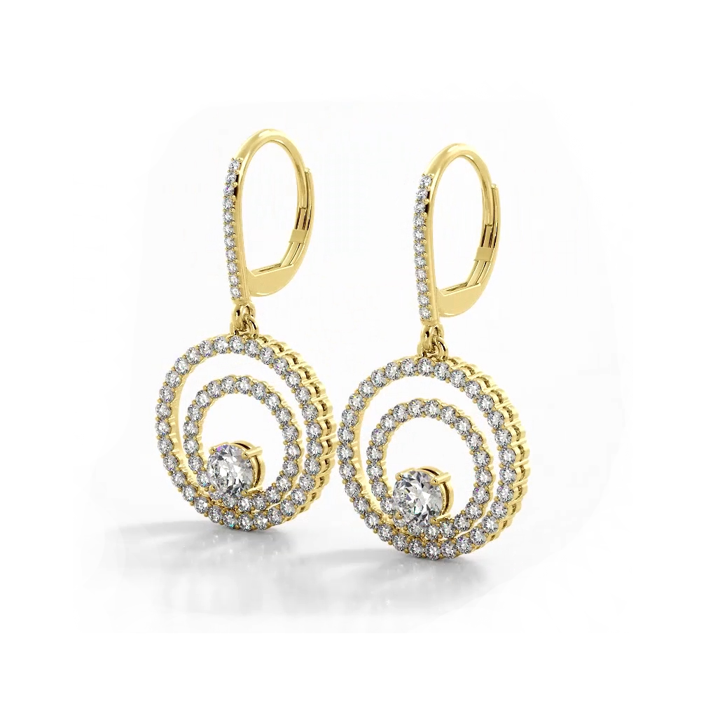 1.0 ctw. Double Circle Diamond Dangling Earrings - 14K Yellow Gold - F-G Color VS1-VS2 Clarity