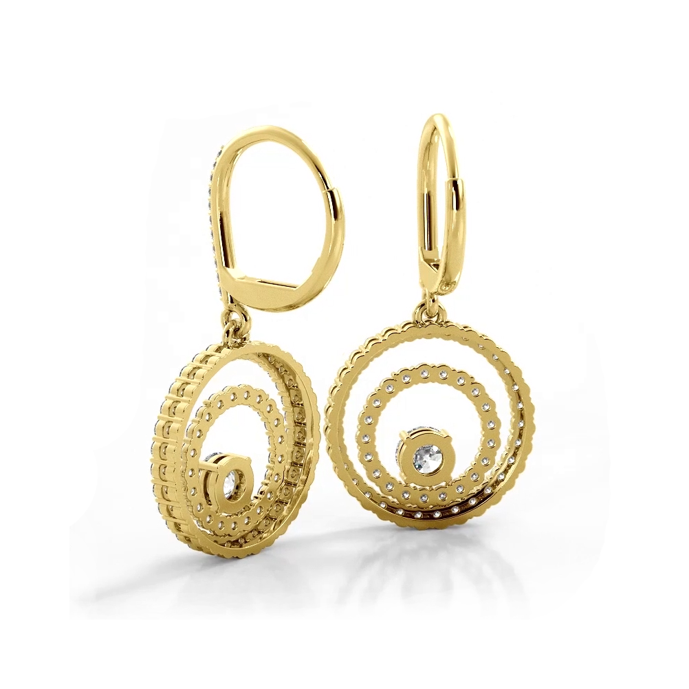 1.0 ctw. Double Circle Diamond Dangling Earrings - 14K Rose Gold - E-F Color VS1-VS2 Clarity