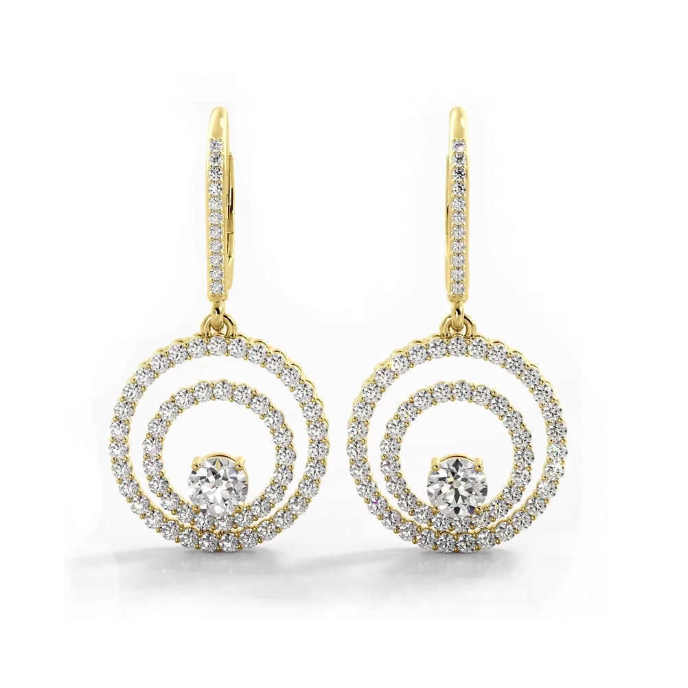 1.0 ctw. Double Circle Diamond Dangling Earrings - 14K Yellow Gold - G-H Color SI1-SI2 Clarity