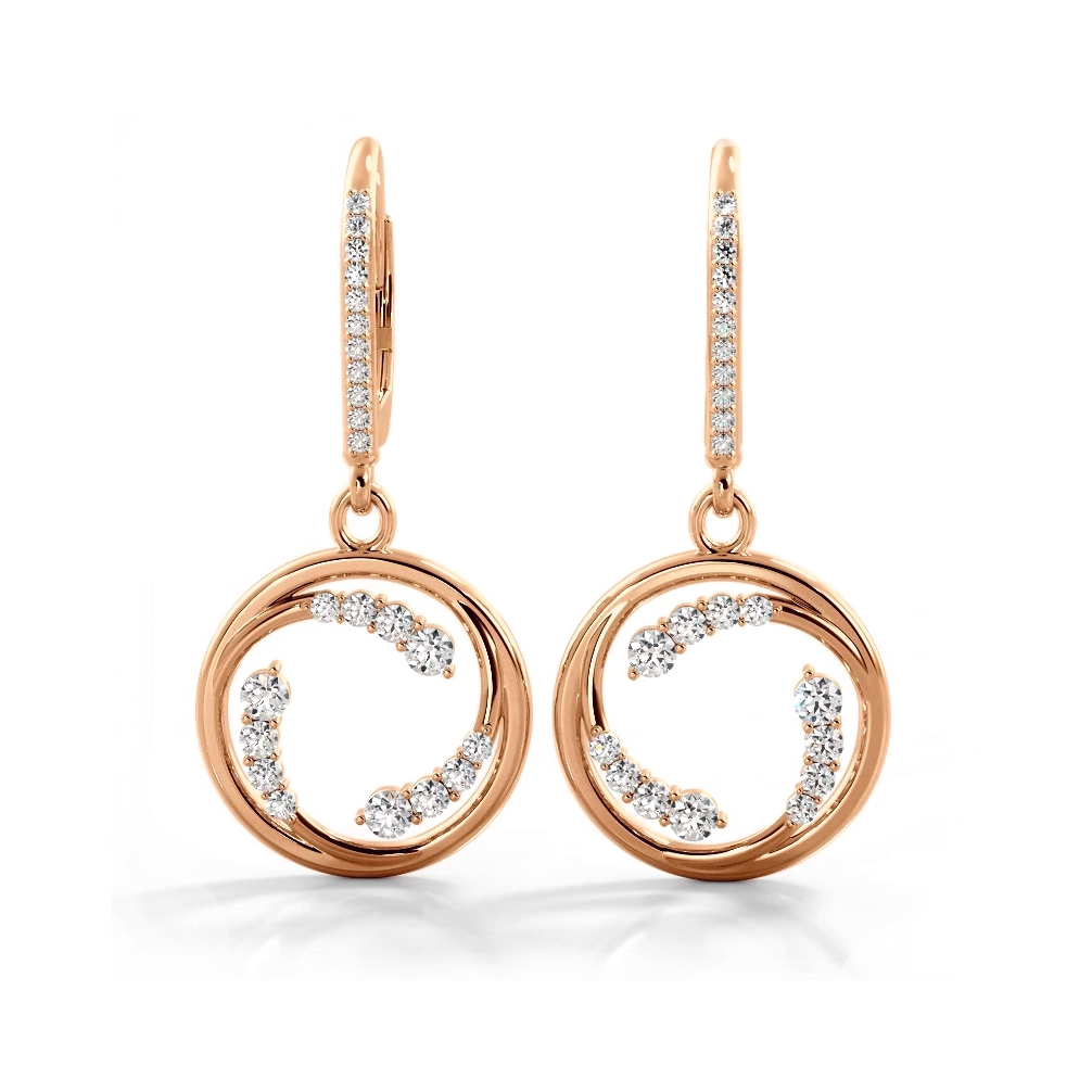 0.60 ctw. Round Diamond Circle Dangle Hoop Earrings - 14K Rose Gold - E-F Color VS1-VS2 Clarity