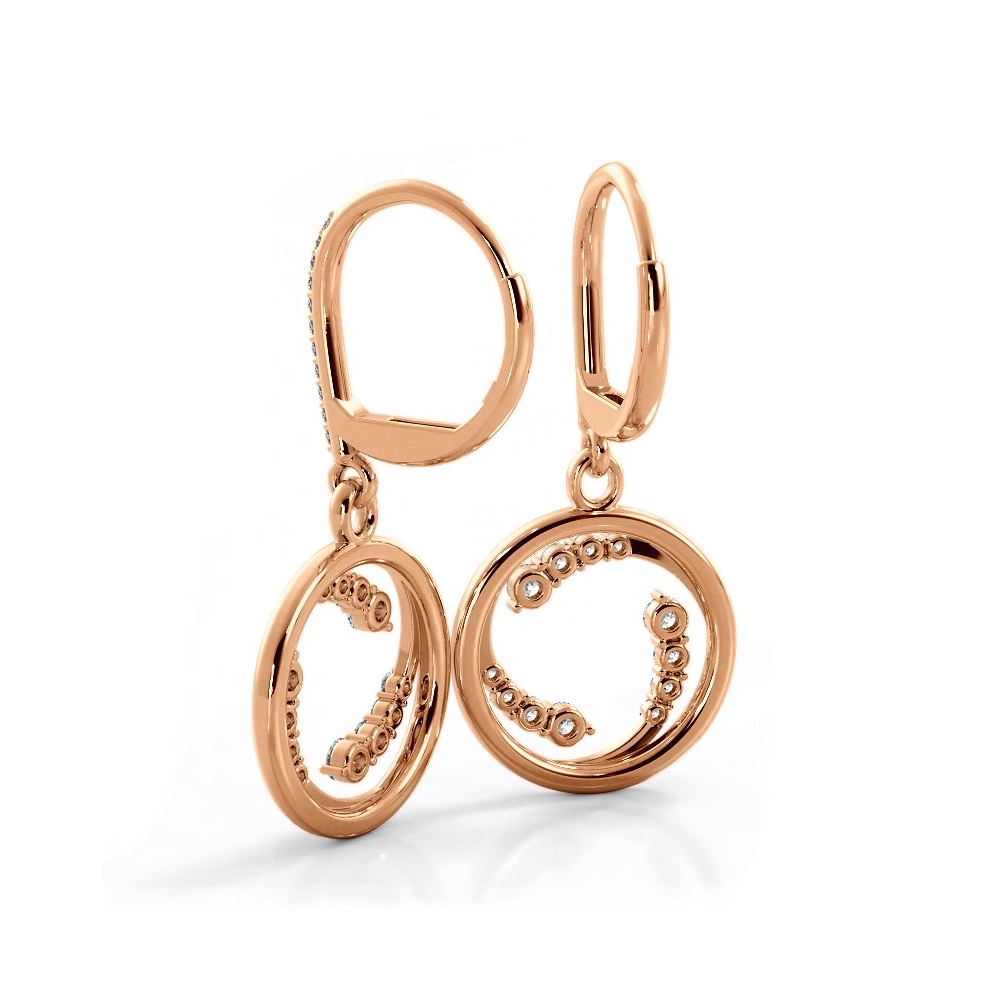 0.60 ctw. Round Diamond Circle Dangle Hoop Earrings - 14K Rose Gold - H-I Color I1-I2 Clarity