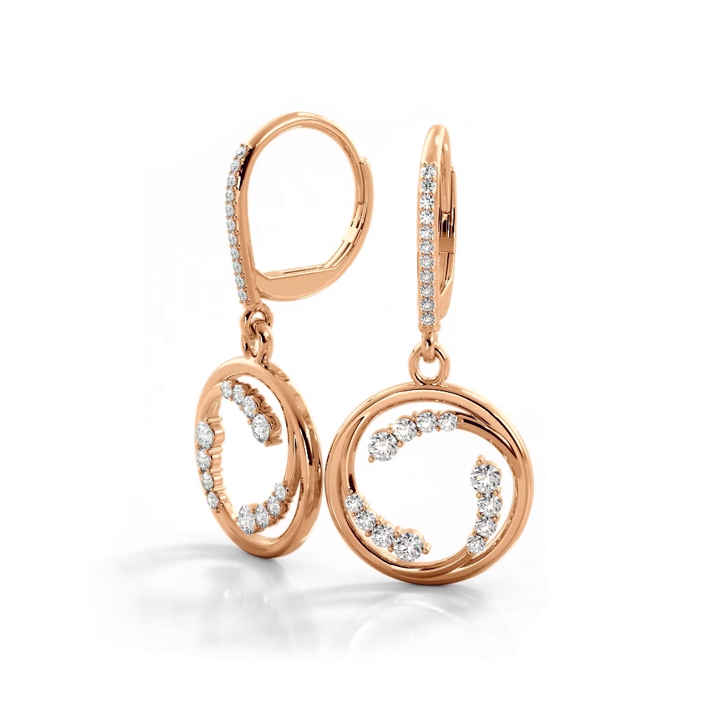 0.60 ctw. Round Diamond Circle Dangle Hoop Earrings - 14K Yellow Gold - F-G Color VS1-VS2 Clarity