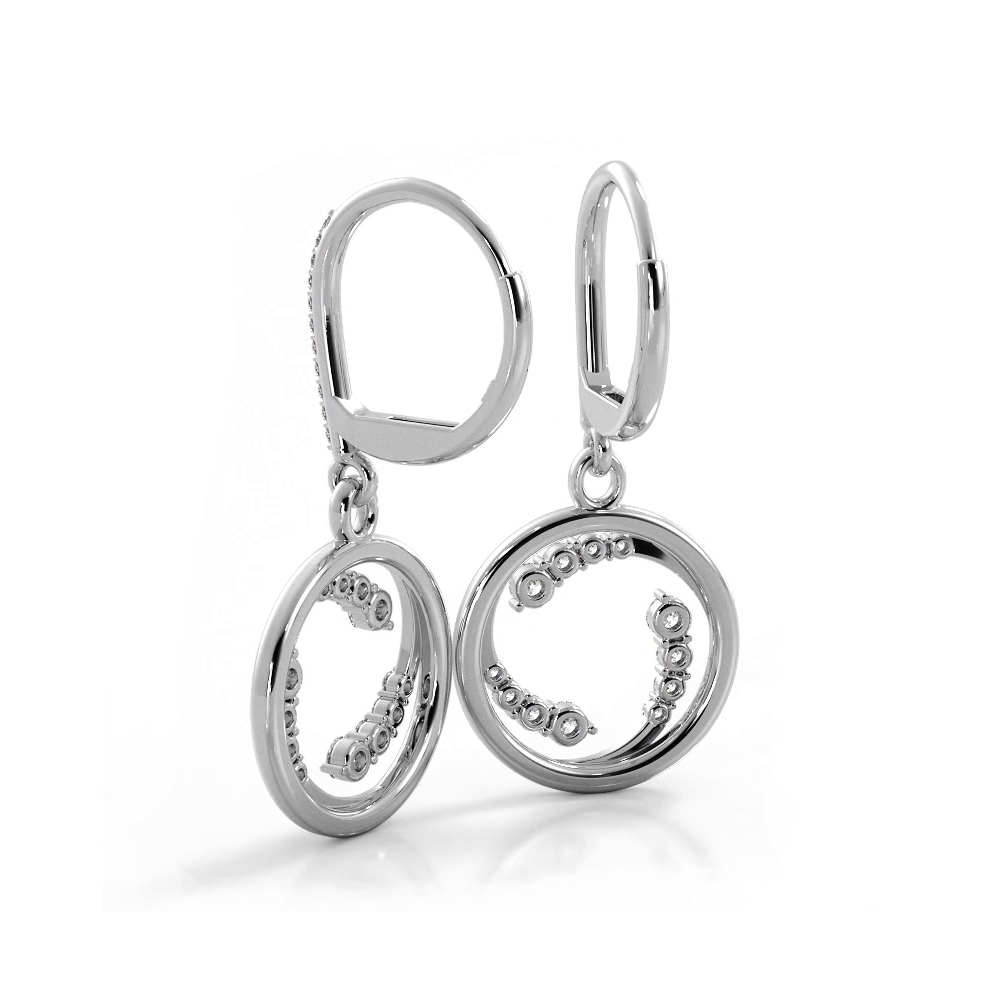 0.60 ctw. Round Diamond Circle Dangle Hoop Earrings - 14K White Gold - G-H Color SI1-SI2 Clarity